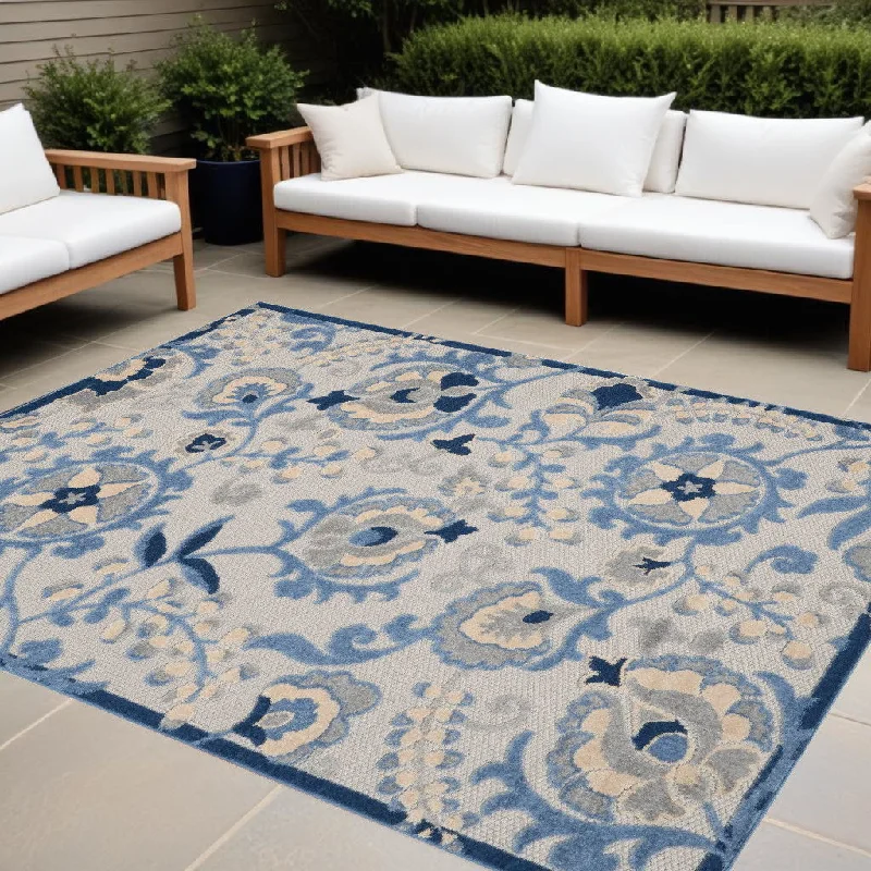 6' X 9' Toile Non Skid Indoor / Outdoor Area Rug - Blue / Gray