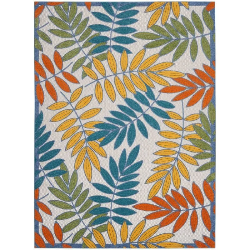 7' X 10' Floral Non Skid Indoor / Outdoor Area Rug - Ivory Teal / Gold