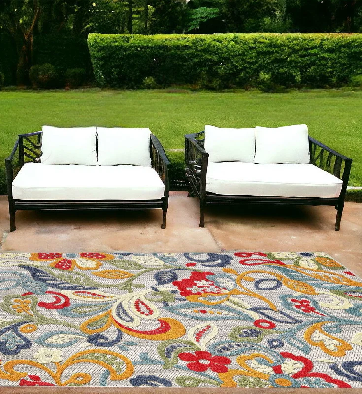 7’ X 9’ Jacobean Floral Indoor / Outdoor Area Rug - Multi