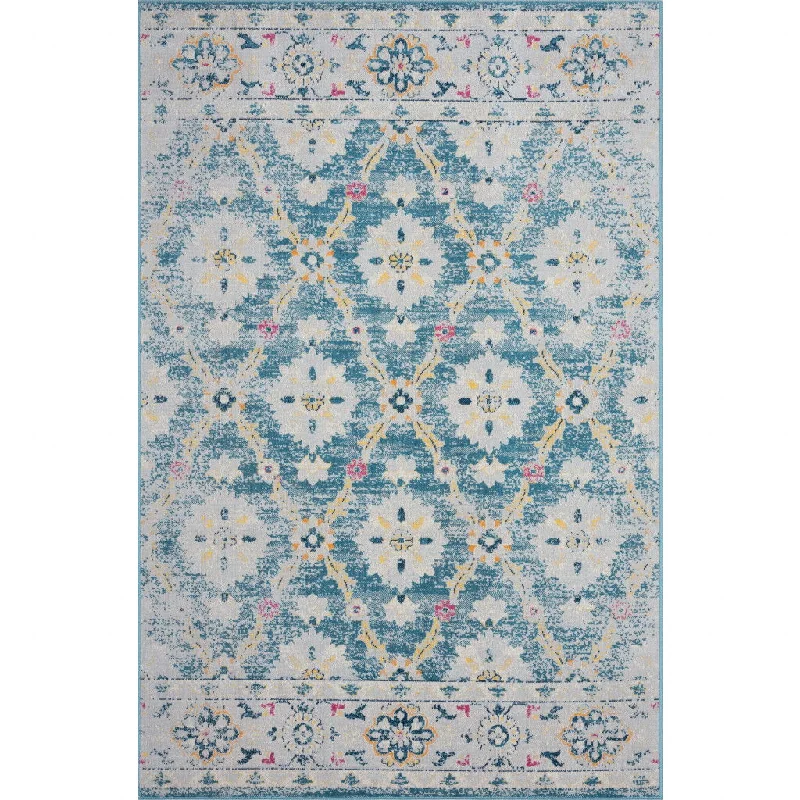 8' X 10' Floral Stain Resistant Outdoor / Indoor Area Rug - Blue / Gray