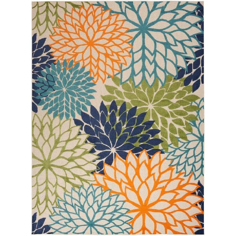 9' X 12' Floral Non Skid Indoor / Outdoor Area Rug - Orange Green / Blue