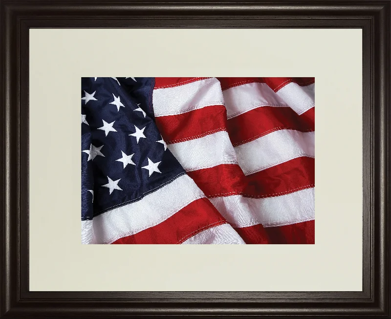 American Flag By Kikk In Double Matted - Framed Print Wall Art - Red