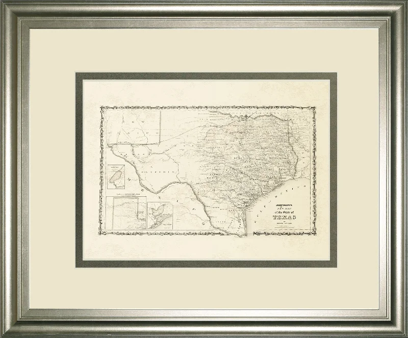 New Map Of The State Of Texas By Johnson And Wank - Framed Print Wall Art - White