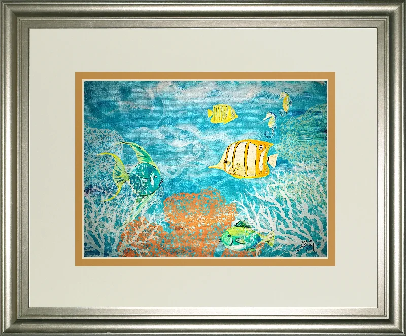 Under The Sea By Julie Derice - Framed Print Wall Art - Blue